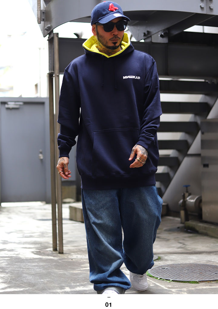 MISHKA パーカー ブランド スケボー フーディ 長袖 スウェット メンズ 春秋冬用 紺 大きいサイズ トップス 袖ロゴ KEEPWATCH キープウォッチ