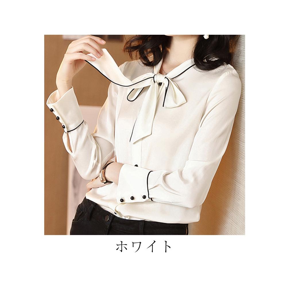 ブラウス レディース シンプルリボンタイブラウス フリル ブランド きれいめ スーツ ワンピース 長袖 カットソー 冬 Tシャツ ノーアイロン 事務服 高品質 オフィス レース 黒 おしゃれ ボウタイ