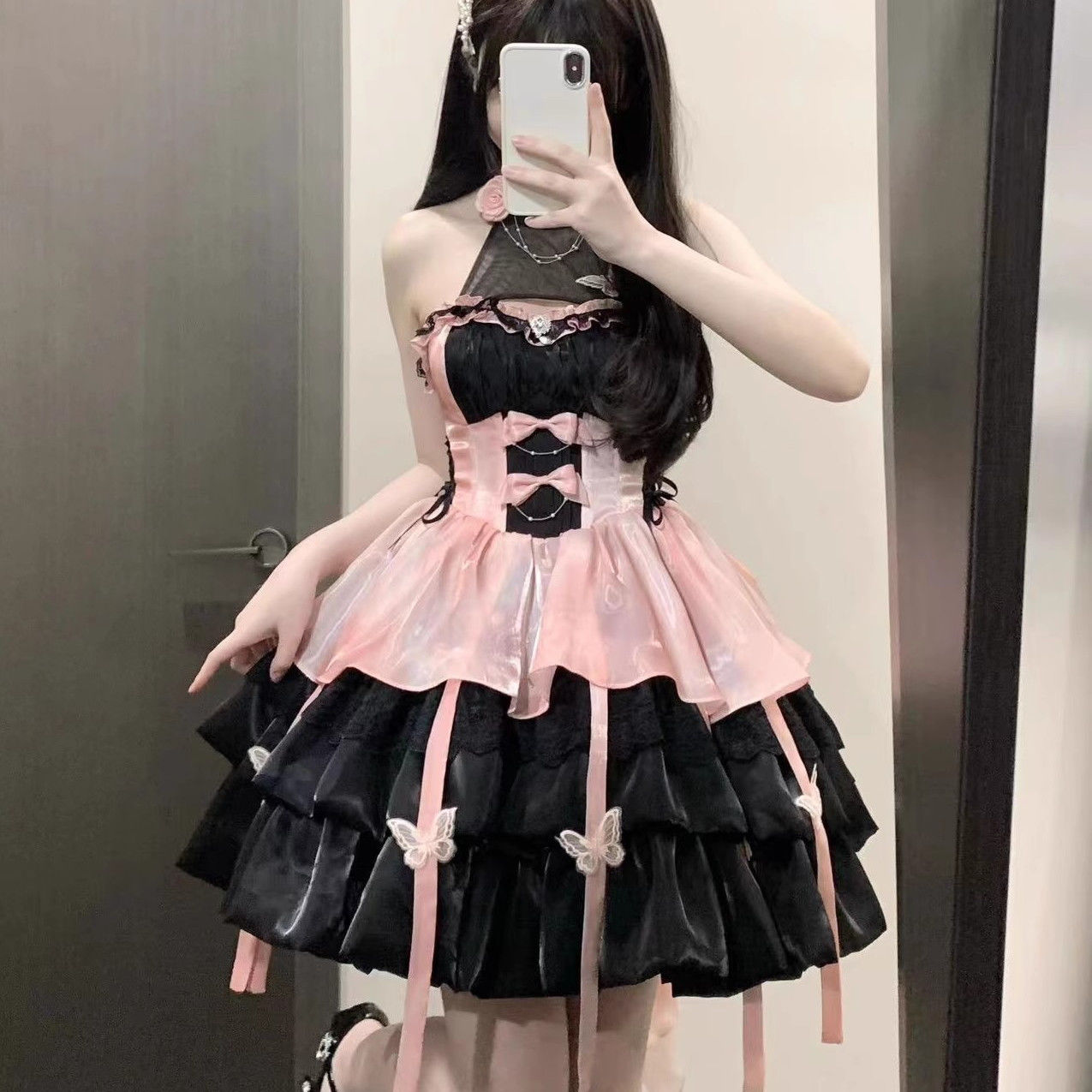 プリンセススタイルピュアラストスタイルホルターネックサスペンダースカートチュチュスカート