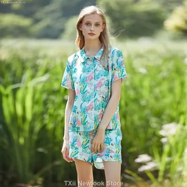 納期3週間程：夏の半袖パジャマ,女性用,ツーピース,上質,ルーズ,ラージサイズ,ピンク,デザート犬
