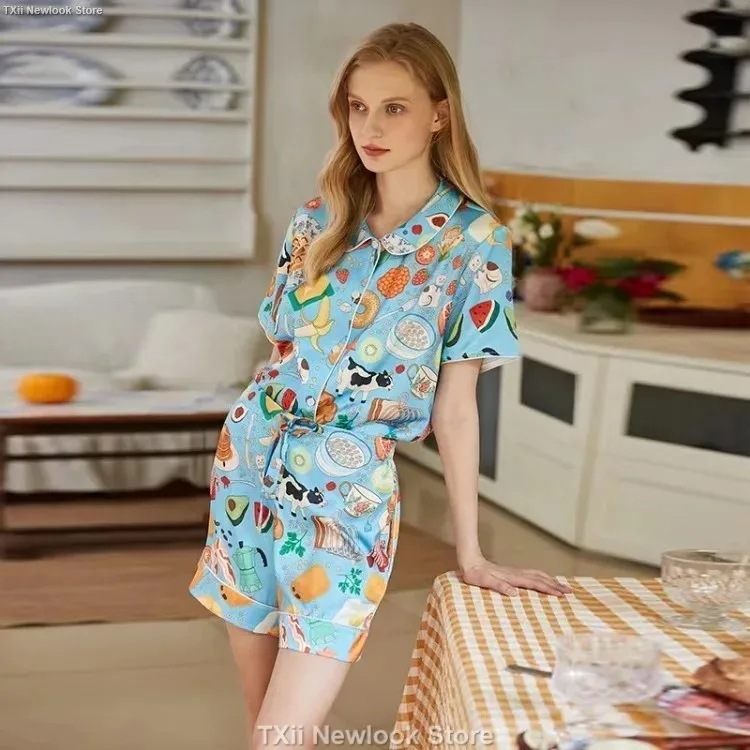 納期3週間程：夏の半袖パジャマ,女性用,ツーピース,上質,ルーズ,ラージサイズ,ピンク,デザート犬