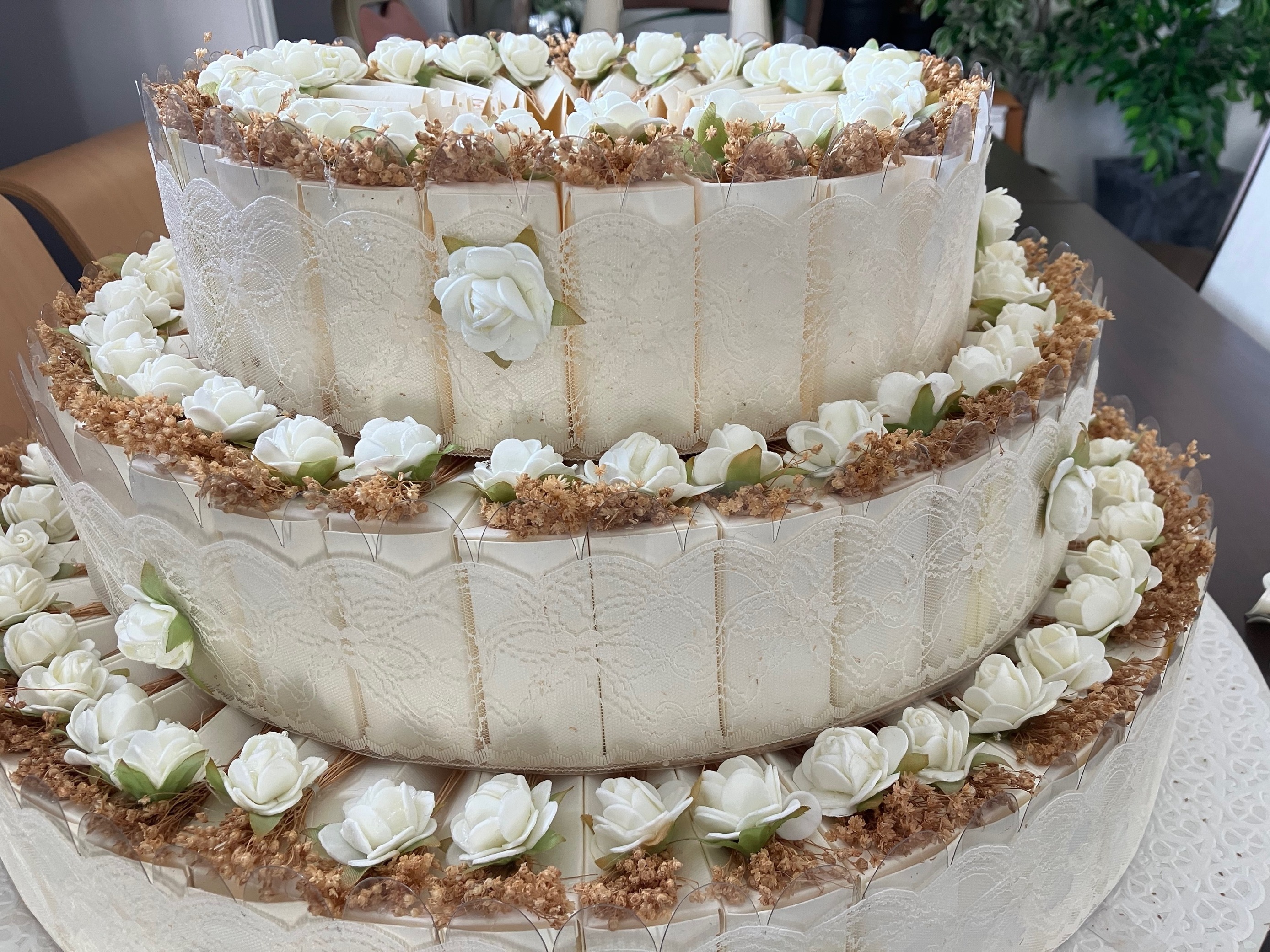 結婚式プチギフト用 ペーパーウェディングケーキ3段型 紙バッグ105個セット(ホワイト) 結婚式プチギフト用 ペーパーウェディングケーキ3段型 紙バッグ105個セット(ホワイト)