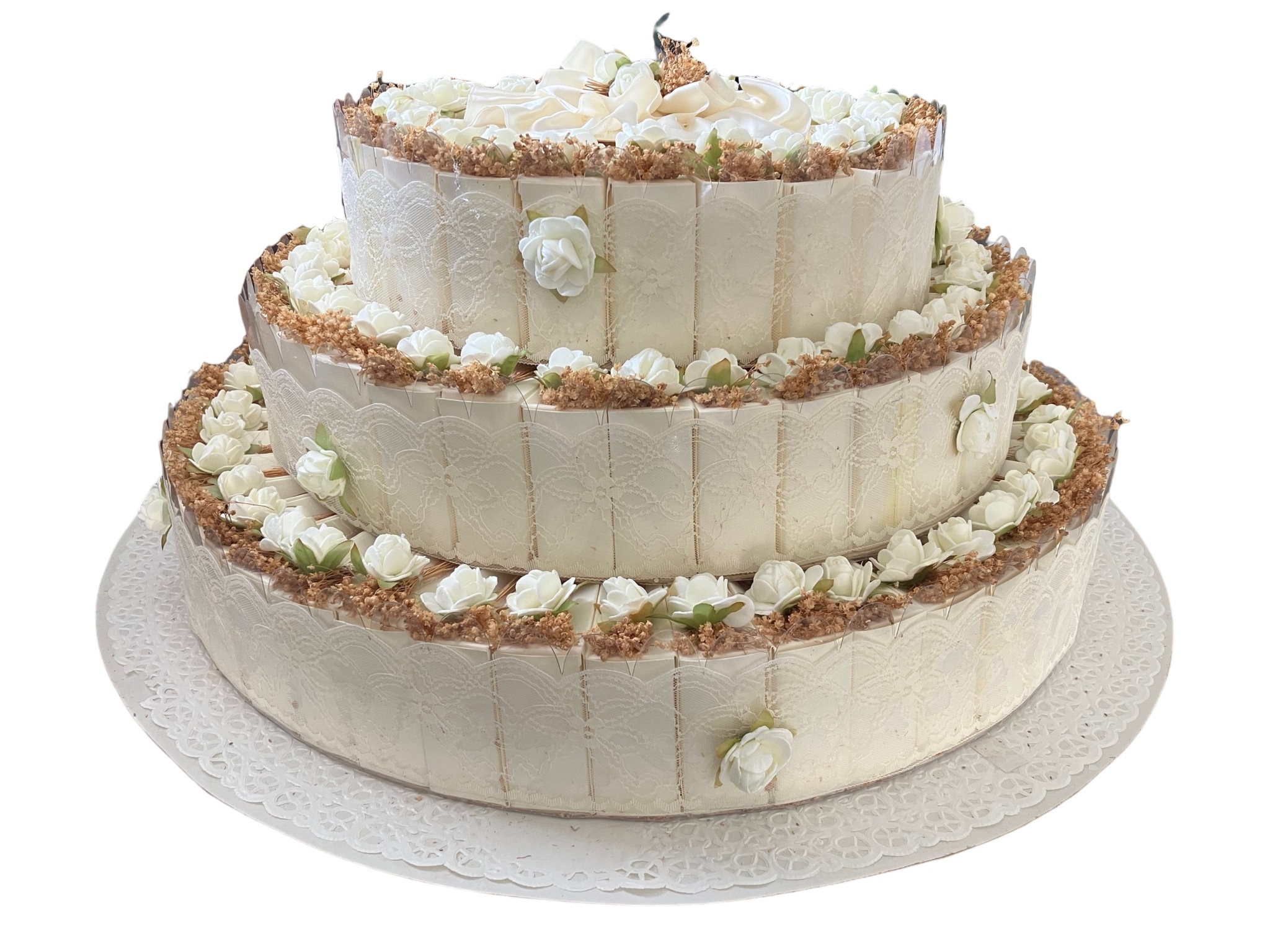 結婚式プチギフト用 ペーパーウェディングケーキ3段型 紙バッグ105個セット(ホワイト) 結婚式プチギフト用 ペーパーウェディングケーキ3段型 紙バッグ105個セット(ホワイト)