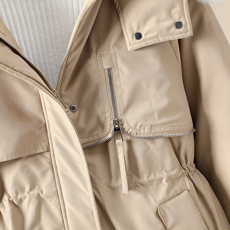 25発売 軽量 暖かい 厚手 ファーカラー フード付き 中綿コート ウエストAWアウター レディース AWアウター 大きいサイズ 裏起毛パンツジャケット ダウン混綿ジャケット 福さ