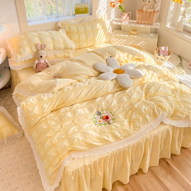 レースベッドスカート 柔らかく肌触り 薄手 布団カバー寝具 春夏 枕カバー 3点セット/4点セット 韓国のかわいい お買い得