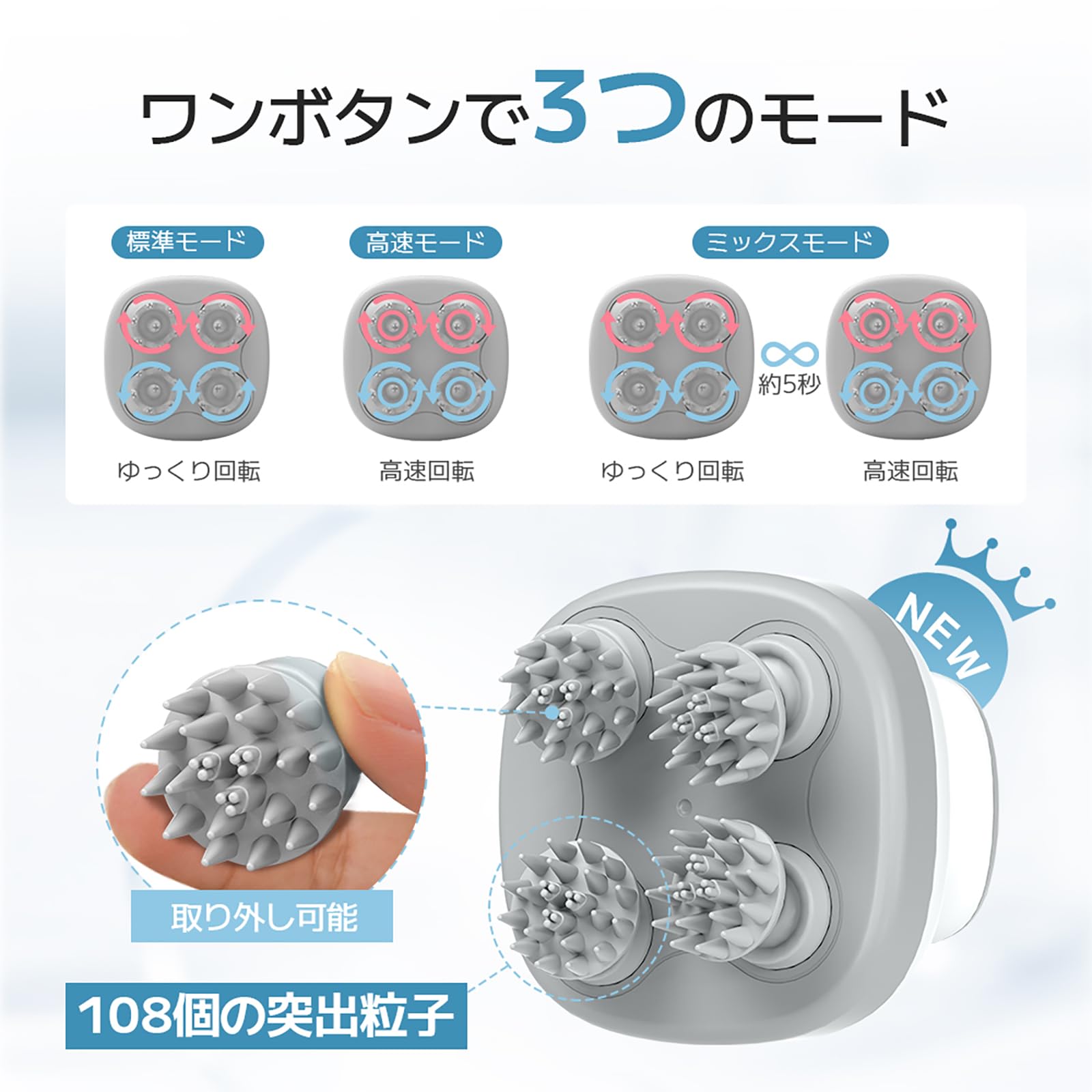 Sarlisi ヘッドスパ 電動頭皮ブラシ IPX6防水 乾湿両用 3種類動作モード ギフト リラクゼーション器 コードレス USB充電台座付き プレゼント 敬老の日 日本語取扱説明書付き