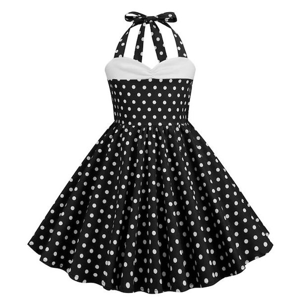 Qoo10] 子供水玉柄ドレス レトロワンピース 女の