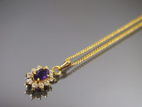 【送料無料】天然石アメジストパヴェペンダントネックレスゴールド