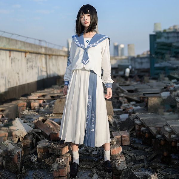 Qoo10] 3点セット セーラー服 長袖 黒色 ホワ