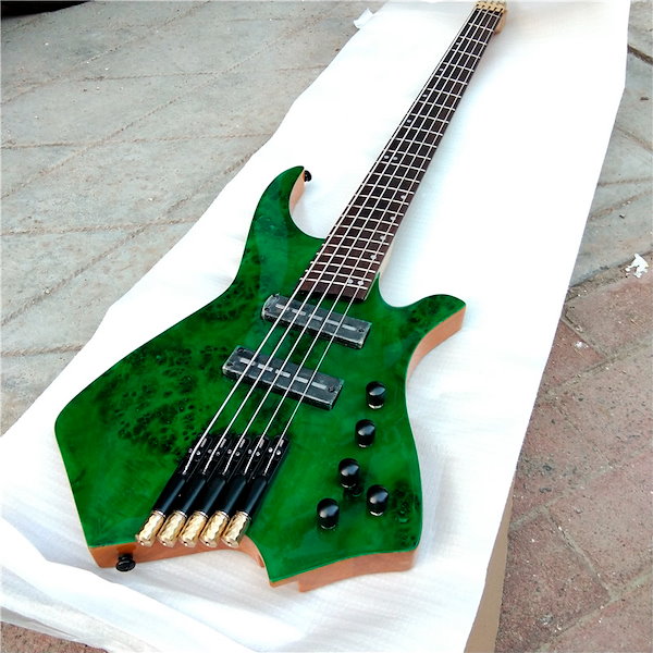 Qoo10] 扇式緑五弦無頭電気ベース灰体赤木指板ギタ