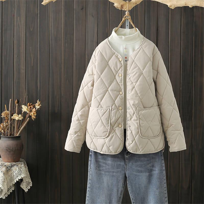 【2枚購入で100円OFF】【即納】キルティング レディース 春秋冬 ノーカラー 中綿 アウター キルティングコート ショート 羽織り 上着 長袖 軽量 シンプル 無地 ボタン開閉