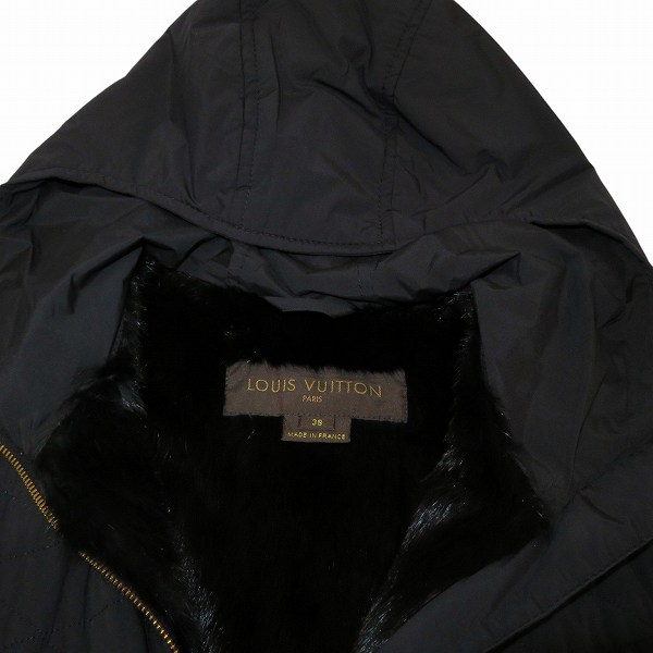 ルイヴィトン ブラック 38サイズ ウィーゼル毛皮 キルティング ロングジレ アウター 【中古】