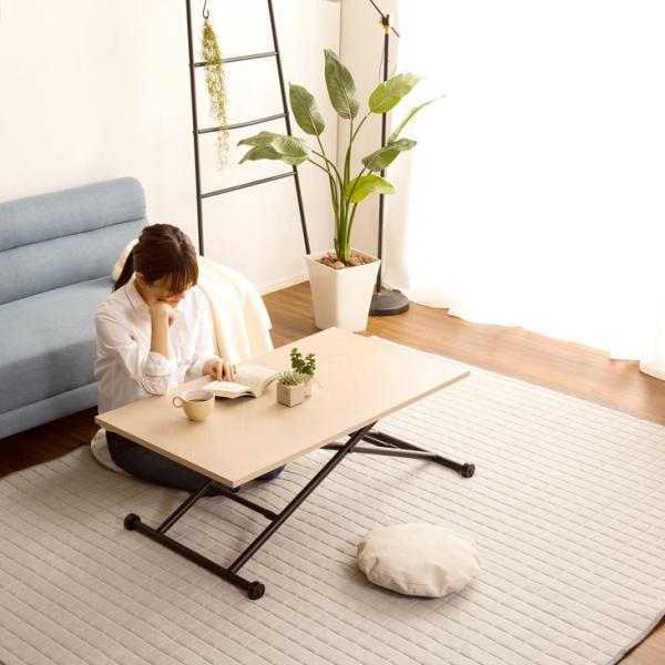 テーブル 昇降式 ダイニング リビング デスク 机 おしゃれ 北欧 カフェ風 西海岸風 レトロ 折り畳み 折りたたみ 無段階 ガス圧 昇降テーブル