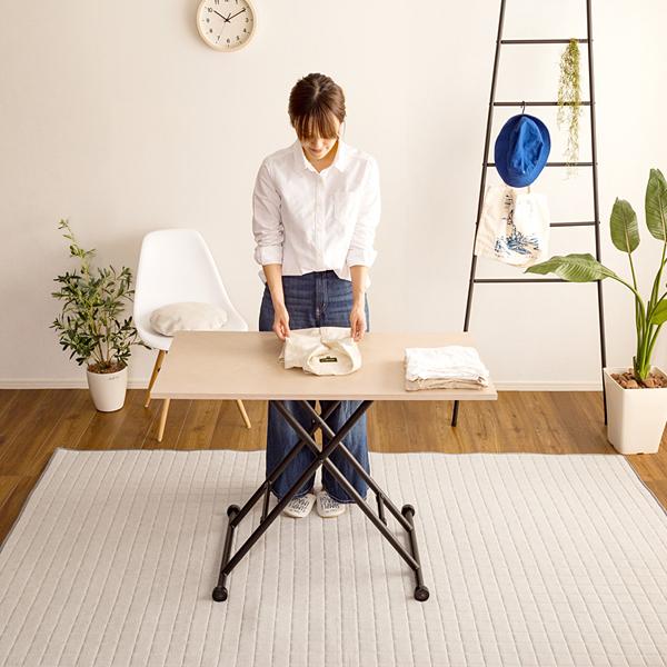 テーブル 昇降式 ダイニング リビング デスク 机 おしゃれ 北欧 カフェ風 西海岸風 レトロ 折り畳み 折りたたみ 無段階 ガス圧 昇降テーブル