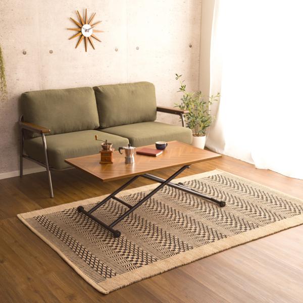 テーブル 昇降式 ダイニング リビング デスク 机 おしゃれ 北欧 カフェ風 西海岸風 レトロ 折り畳み 折りたたみ 無段階 ガス圧 昇降テーブル