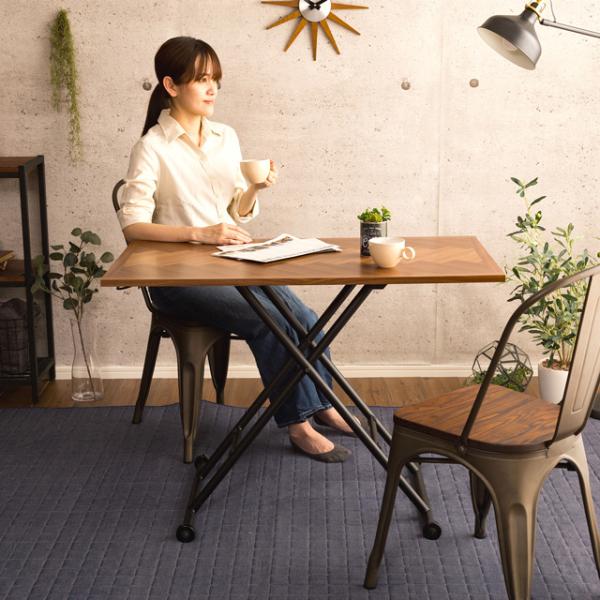 テーブル 昇降式 ダイニング リビング デスク 机 おしゃれ 北欧 カフェ風 西海岸風 レトロ 折り畳み 折りたたみ 無段階 ガス圧 昇降テーブル