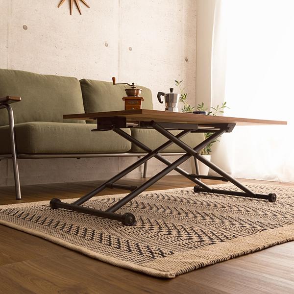 テーブル 昇降式 ダイニング リビング デスク 机 おしゃれ 北欧 カフェ風 西海岸風 レトロ 折り畳み 折りたたみ 無段階 ガス圧 昇降テーブル