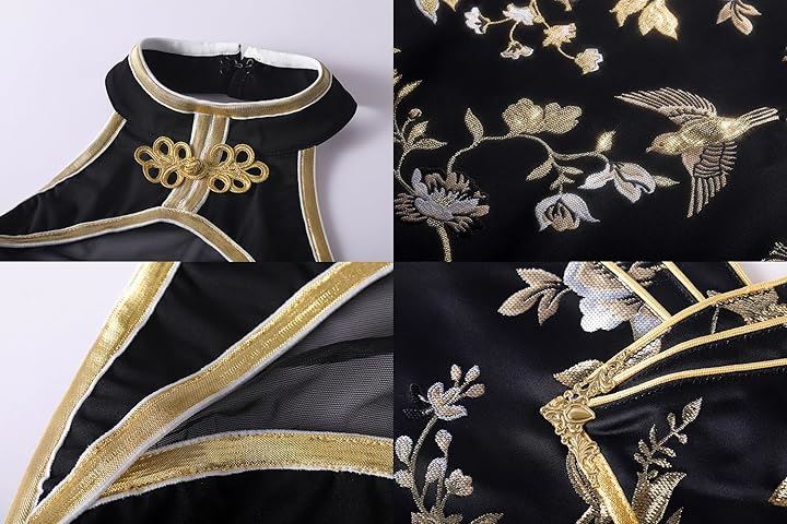 ハイレグロイヤルチャイナ服 セクシー コスプレ(ブラック, M)