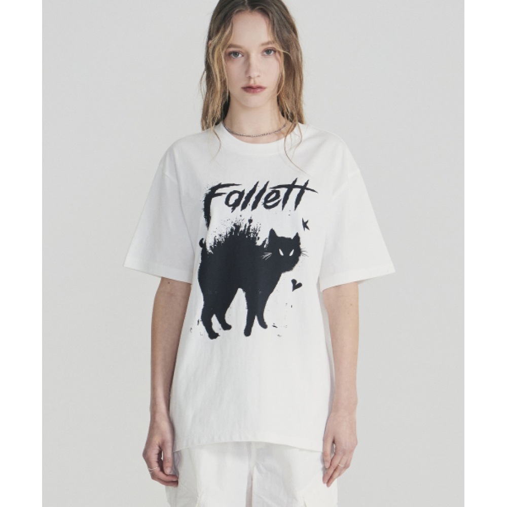 ファレットアナイイングキャットショートスリーブ T シャツホワイト ファレットアナイイングキャットショートスリーブ T シャツホワイト