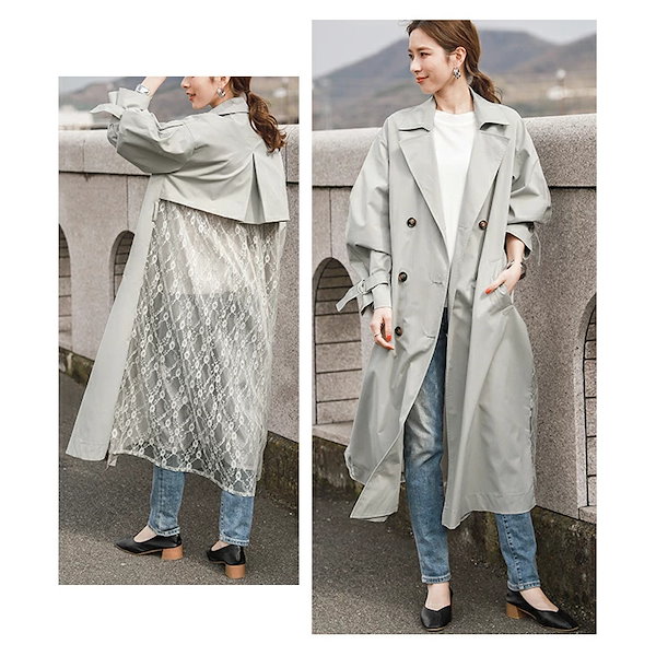 Qoo10] バックレース トレンチコート レディース