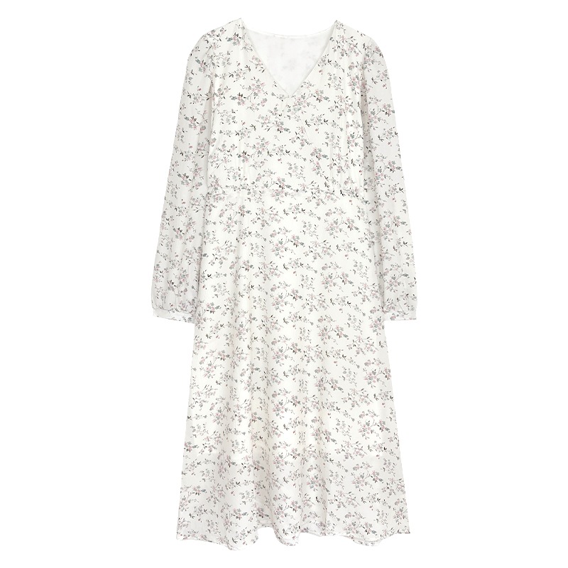 ティーブレイク長袖花柄ドレス2024秋気質スリム釣り風デートドレス ティーブレイク長袖花柄ドレス2024秋気質スリム釣り風デートドレス