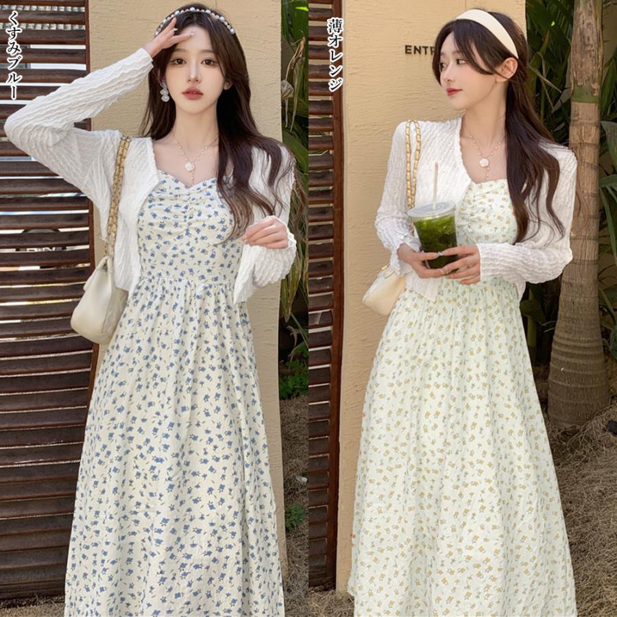 ブラウス フロントギャザー 花柄キャミワンピセット【ゆうパケット可】 ニット ブラウス フロントギャザー 花柄キャミワンピセット【ゆうパケット可】 ニット