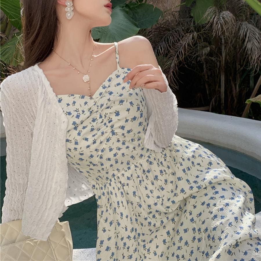 ブラウス フロントギャザー 花柄キャミワンピセット【ゆうパケット可】 ニット ブラウス フロントギャザー 花柄キャミワンピセット【ゆうパケット可】 ニット