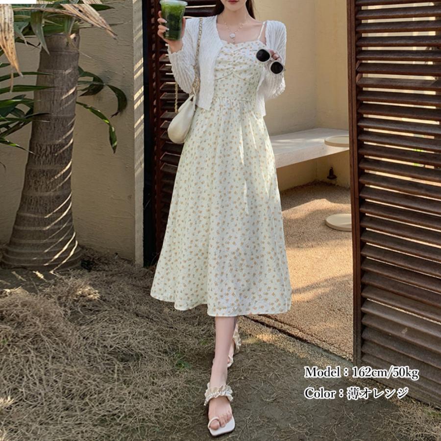 ブラウス フロントギャザー 花柄キャミワンピセット【ゆうパケット可】 ニット ブラウス フロントギャザー 花柄キャミワンピセット【ゆうパケット可】 ニット