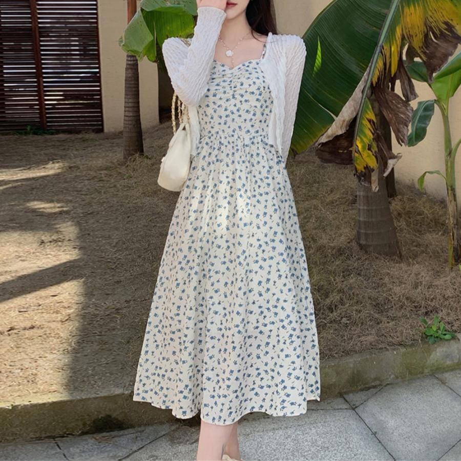 ブラウス フロントギャザー 花柄キャミワンピセット【ゆうパケット可】 ニット ブラウス フロントギャザー 花柄キャミワンピセット【ゆうパケット可】 ニット