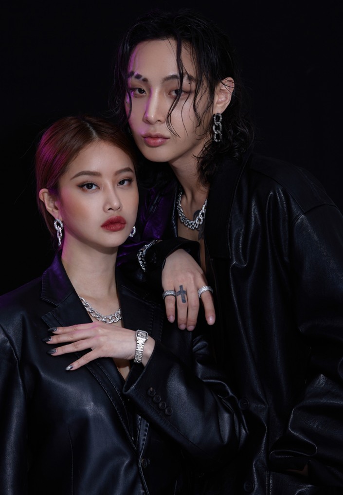 【BLACK PURPLE】pondell cubic chain earring ★BTS ジミン着用 BTS ジミン着用！BLACKPURPLE / ブラックパープル / ポンデル