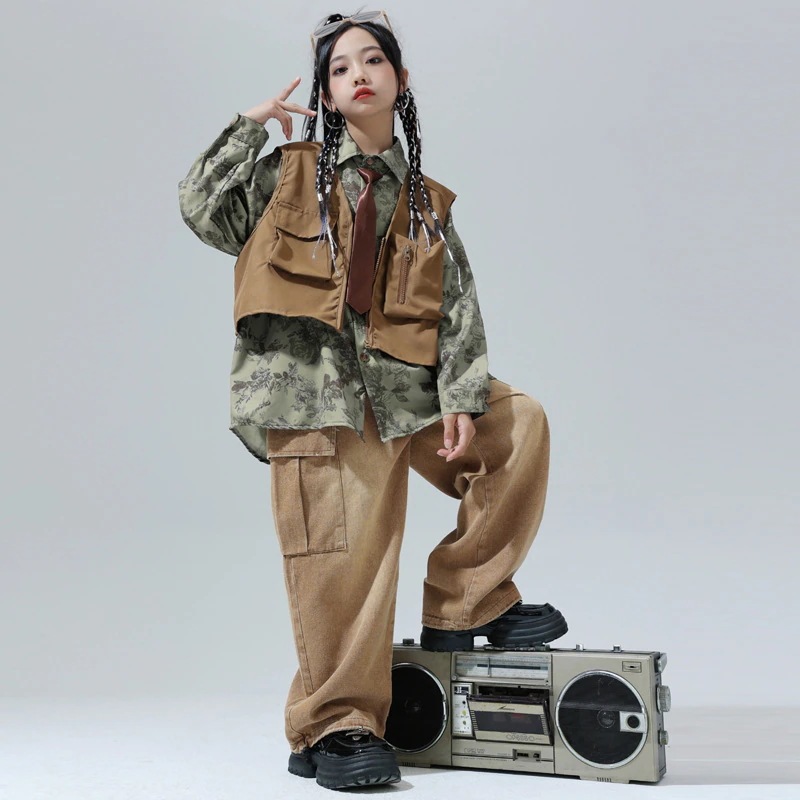 街舞児童潮ヒップホップ演出服カウボーイスーツ男子日系シャツhiphopクールかっこいい演技服女の子