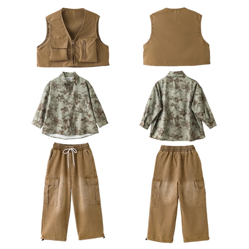 街舞児童潮ヒップホップ演出服カウボーイスーツ男子日系シャツhiphopクールかっこいい演技服女の子