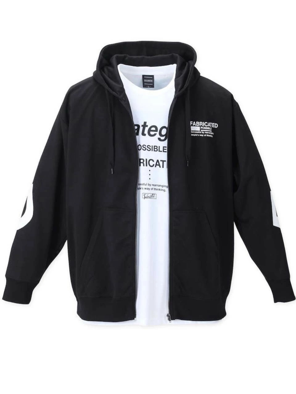 プリントパーカー 大きいサイズ メンズ Tシャツ アンサンブル ２枚組 ジップパーカー ロゴ C040802-07 プリントパーカー 大きいサイズ メンズ Tシャツ アンサンブル 2枚組