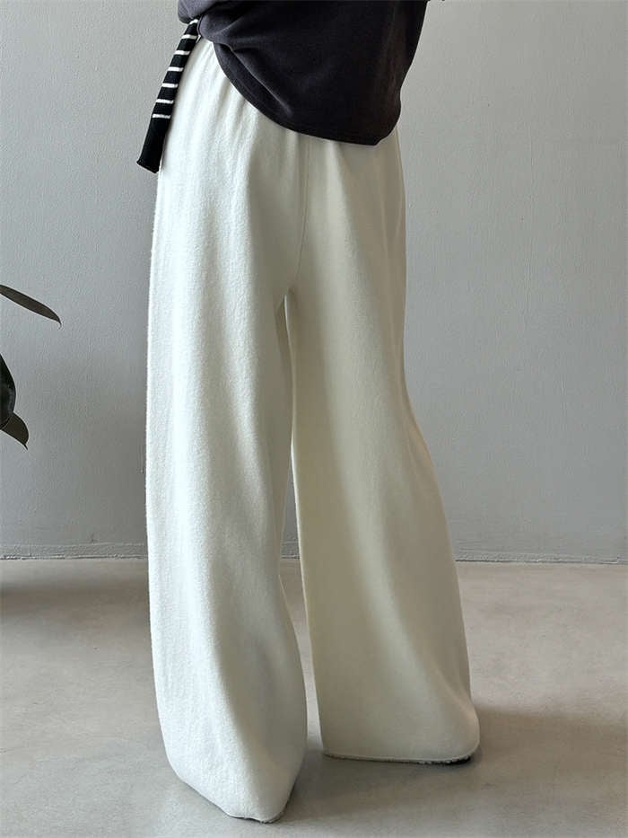 ワイドパンツ レディース ウール混 ニット ボトムス 春 秋冬 上品 ロングパンツ ニットパンツ ウエストゴム ロング丈 ニット ゆったり ストレートパンツ 体型カバー リラックス 抜け感 カジュアル