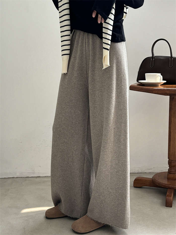 ワイドパンツ レディース ウール混 ニット ボトムス 春 秋冬 上品 ロングパンツ ニットパンツ ウエストゴム ロング丈 ニット ゆったり ストレートパンツ 体型カバー リラックス 抜け感 カジュアル