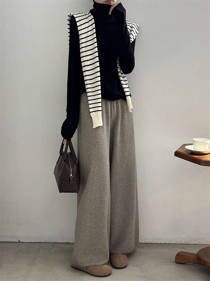 ワイドパンツ レディース ウール混 ニット ボトムス 春 秋冬 上品 ロングパンツ ニットパンツ ウエストゴム ロング丈 ニット ゆったり ストレートパンツ 体型カバー リラックス 抜け感 カジュアル