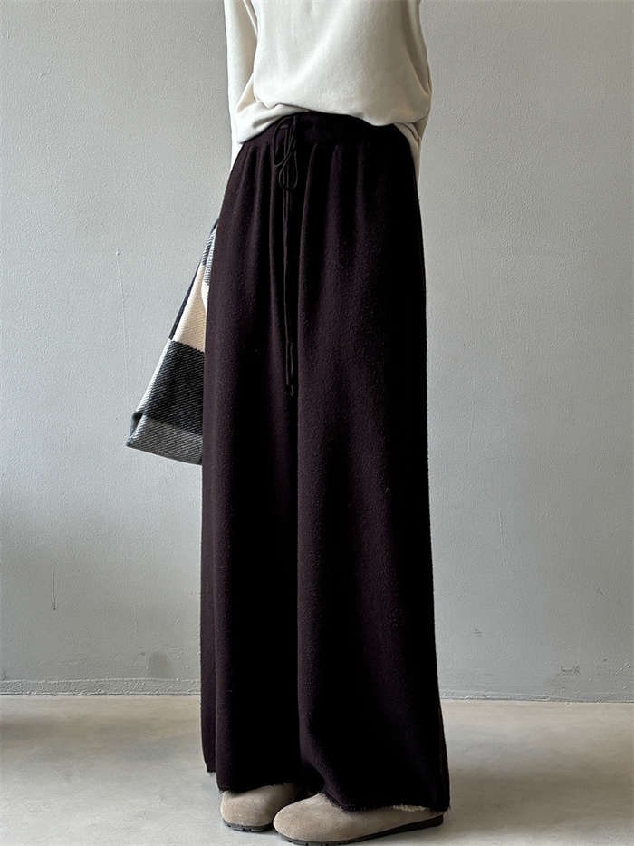 ワイドパンツ レディース ウール混 ニット ボトムス 春 秋冬 上品 ロングパンツ ニットパンツ ウエストゴム ロング丈 ニット ゆったり ストレートパンツ 体型カバー リラックス 抜け感 カジュアル