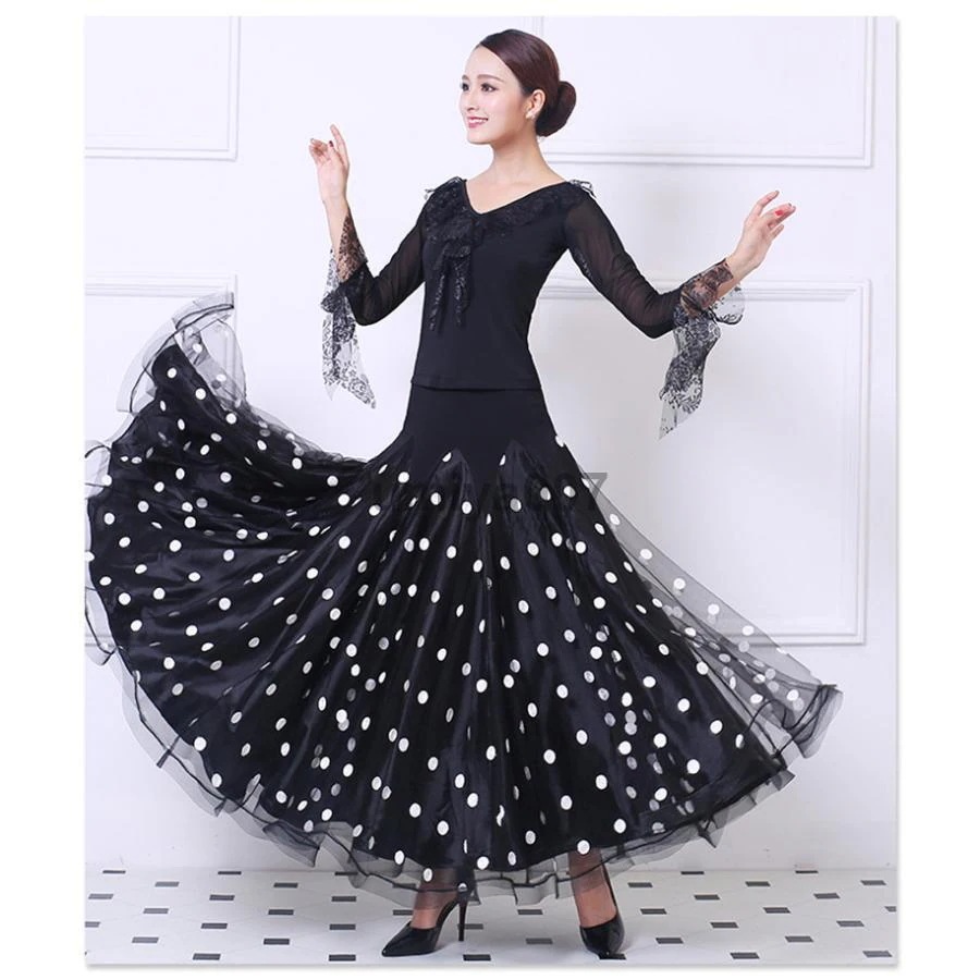 ダンス衣装 社交ダンス シフォン 水玉 ドット ロングスカート ふんわり モダンドレス フラメンコ ラテンダンス エレガント 演奏会 ステージ ダンス衣装 社交ダンス シフォン 水玉 ドット ロングスカート ふんわり モダンドレス フラメンコ ラテンダンス エレガント 演奏会 ステージ