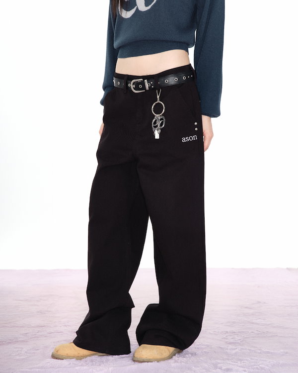 ason 黒 ワイドパンツ ason ブラックワイドレッグパンツ as on 楽天市場】as”on