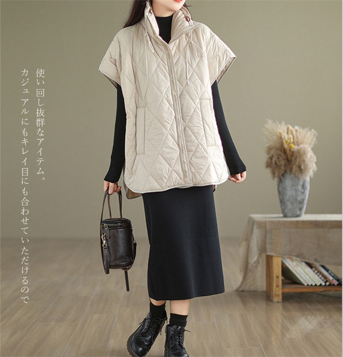 ベスト キルティングベスト アウター レディース おしゃれ 中綿 キルティング ショートベスト 厚手 トップス コート 無袖 ノースリーブ 大きいサイズ レイヤード風 大人 暖かい 柔らかい 軽量 防