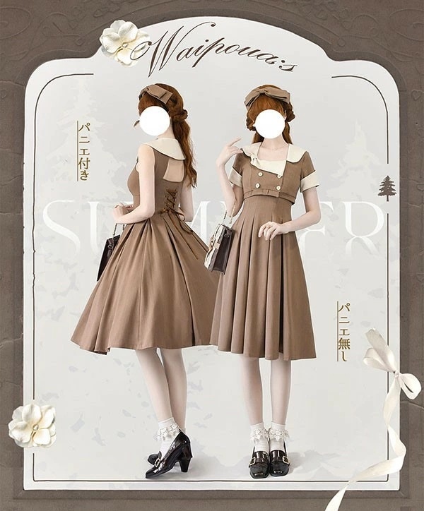 クラロリ ワンピース トップス 可愛い 2way着方 レディース ロング ロリータ lolita 半袖 ノースリーブ 大人 春 秋 夏 グリーン 緑 ベージュ ブラック 黒 S M L XL 2XL