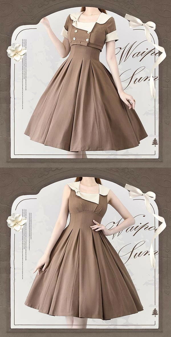 クラロリ ワンピース トップス 可愛い 2way着方 レディース ロング ロリータ lolita 半袖 ノースリーブ 大人 春 秋 夏 グリーン 緑 ベージュ ブラック 黒 S M L XL 2XL