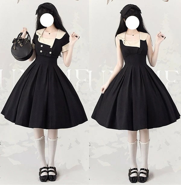 クラロリ ワンピース トップス 可愛い 2way着方 レディース ロング ロリータ lolita 半袖 ノースリーブ 大人 春 秋 夏 グリーン 緑 ベージュ ブラック 黒 S M L XL 2XL