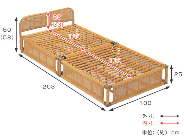 Qoo10] 籐 シングルベッド 軽量 2分割 ラタン