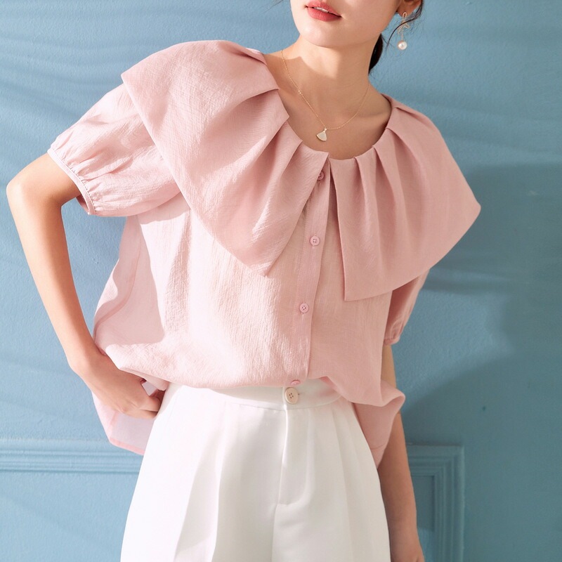 ビッグカラー 半袖シャツ 半袖ブラウス レディース 半袖 春 夏 清楚 上おしゃれ 大人 人気 カワイイ 可愛い 上品 エレガント カジュアル 20代 30代 40代 50代