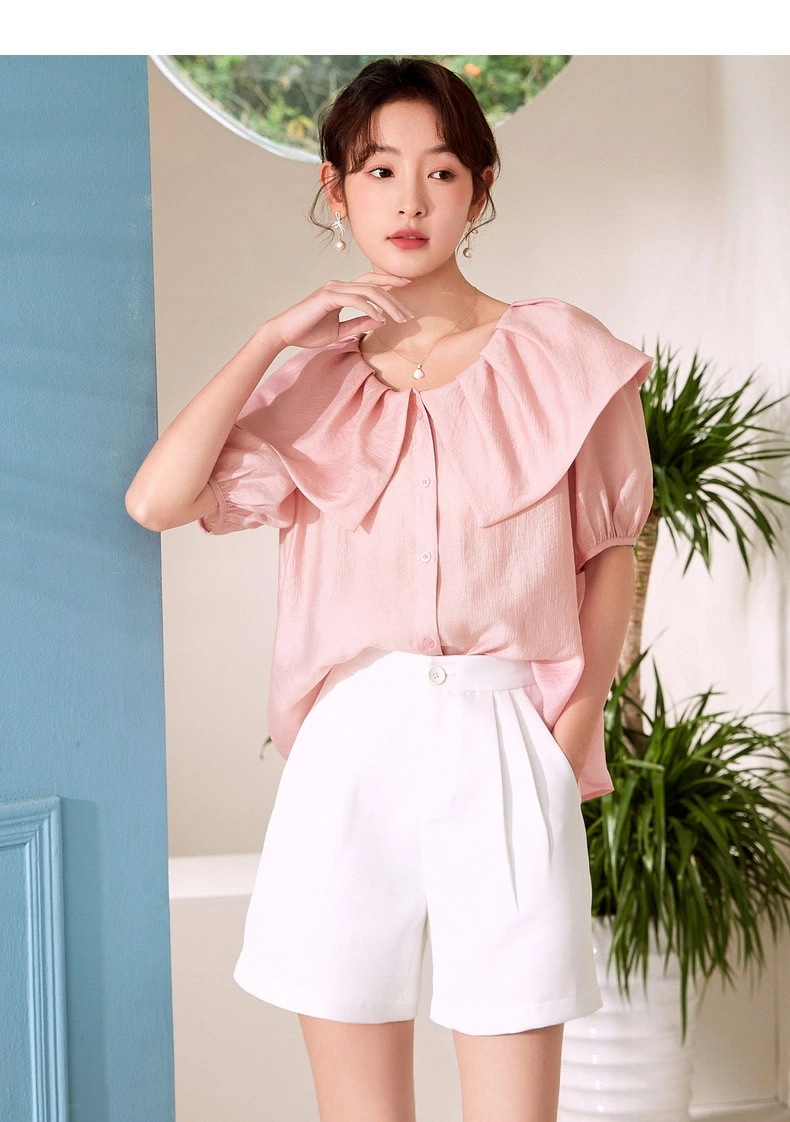 ビッグカラー 半袖シャツ 半袖ブラウス レディース 半袖 春 夏 清楚 上おしゃれ 大人 人気 カワイイ 可愛い 上品 エレガント カジュアル 20代 30代 40代 50代