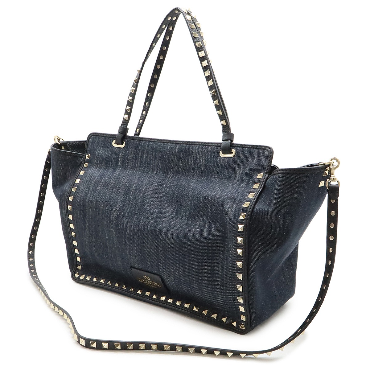 バレンティノ ロックスタッズ トートバッグ 2WAY ショルダーバッグ デニム ネイビー KW2B0970DE