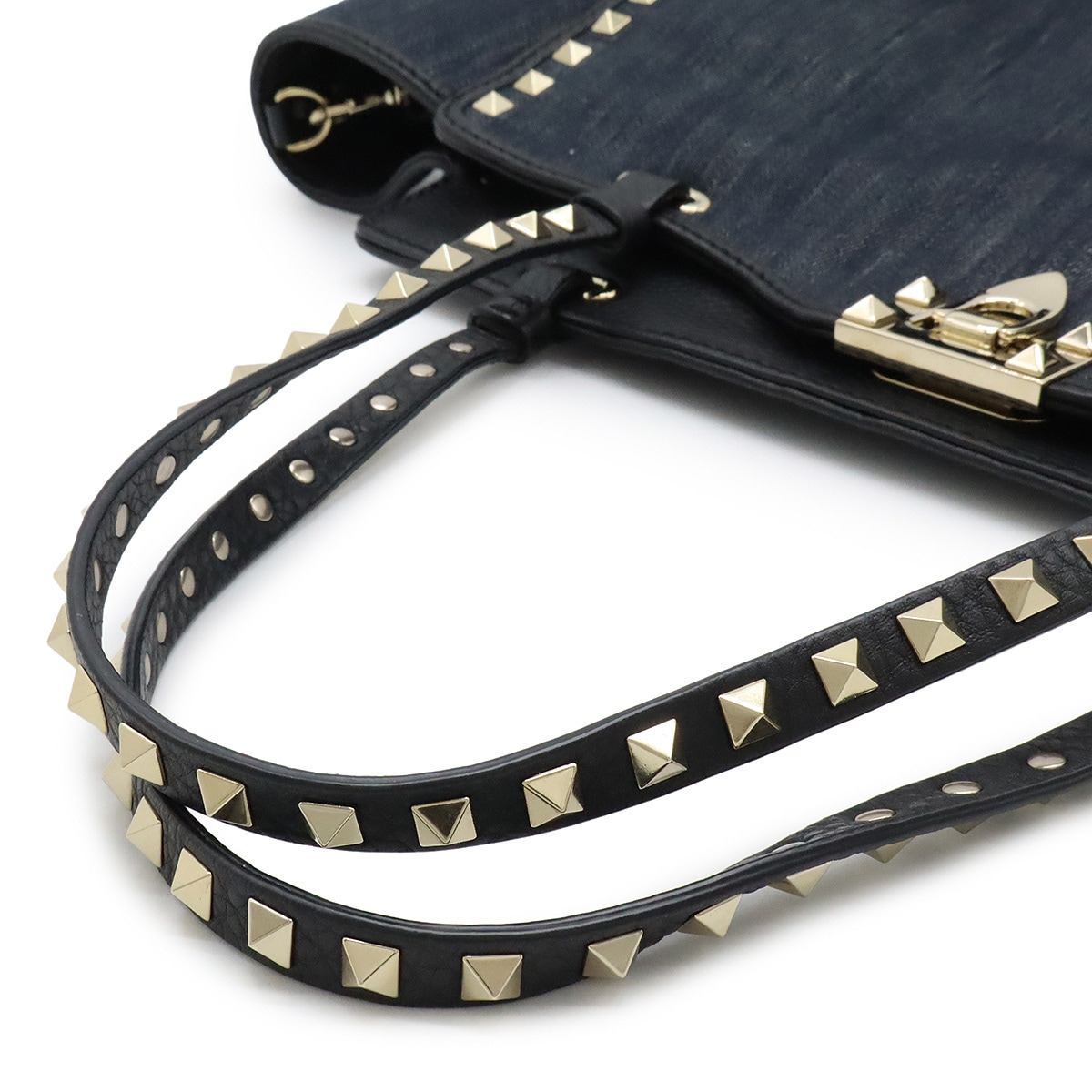 バレンティノ ロックスタッズ トートバッグ 2WAY ショルダーバッグ デニム ネイビー KW2B0970DE