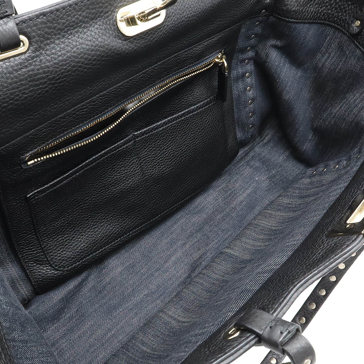 バレンティノ ロックスタッズ トートバッグ 2WAY ショルダーバッグ デニム ネイビー KW2B0970DE