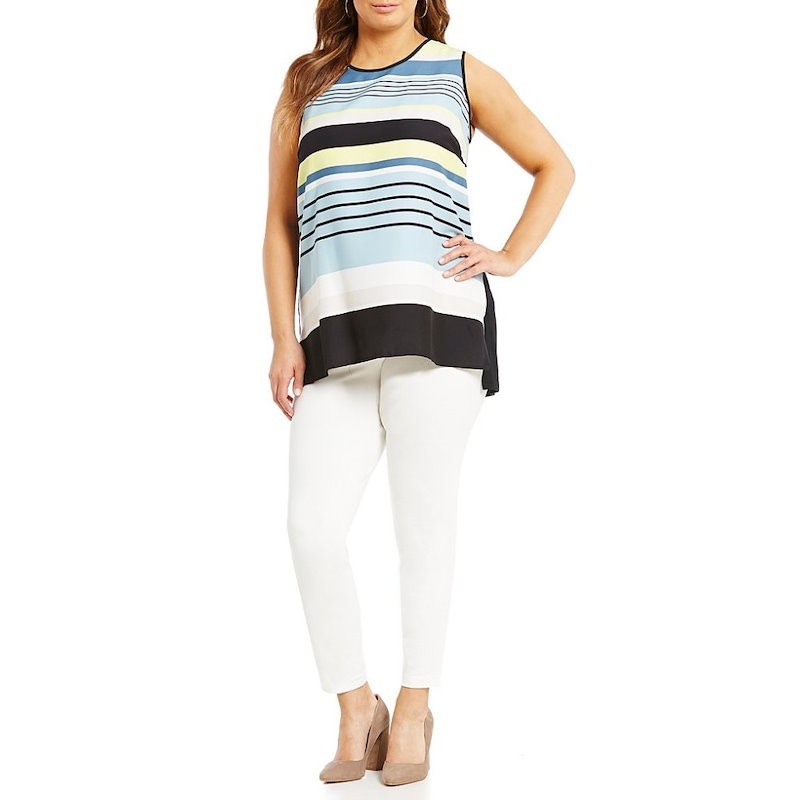 ヴィンス カムート レディース トップス ブラウス・シャツ【Vince Camuto Plus Stripe Harmony Knit Back Top】Aqua Sphere ヴィンス カムート レディース トップス ブラウス・シャツ【Vince Camuto Plus Stripe Harmony Knit Back Top】Aqua Sphere